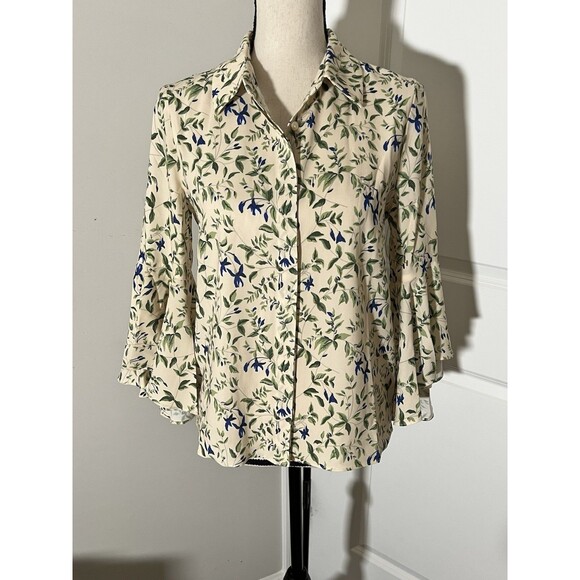 Tuckernuck Tops - NEW Tuckernuck Fuchsia Floral Bell Sleeve Blouse Size Small Ivory